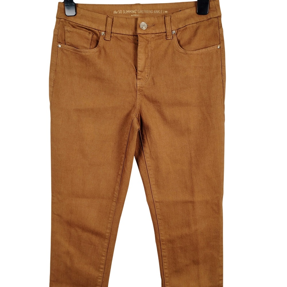 Chicos Womens SZ 00 So Slimming Girlfriend Ankle Pants Brown Cotton Blend Casual